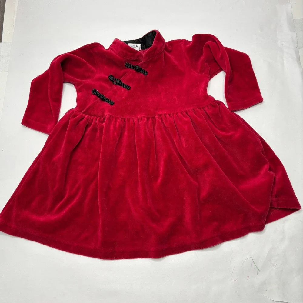 VTG Baby Gap Red Velvet Mandarin Collar Dress Girls 18 24 Months